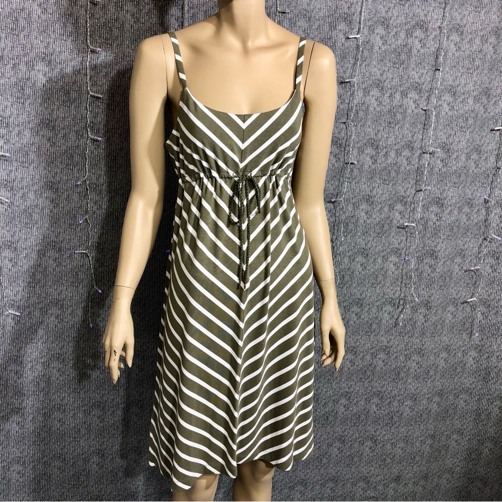 Tommy Bahama Olive Green and White Striped Spaghetti Strap Dress